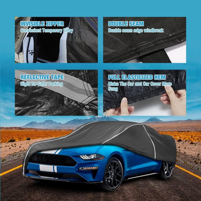 BERKSYDE Waterproof Car Cover Compatible for 1994-2024 Ford Mustang GT/Shelby/Cobra/Bullitt/Ecoboost/LX/Deluxe/Premium All Weather 6 Layers Full Car Cover with Storage Bag - Image 3